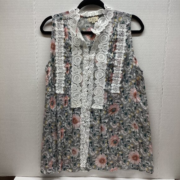 POL Tops - #25 Large POL TANK Floral & Crochet PTP 22"